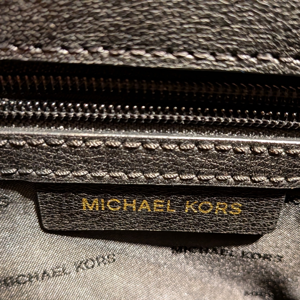 Michael Kors Studded Leather Satchel Handbag Black/Gold One Size - Picture 11 of 16